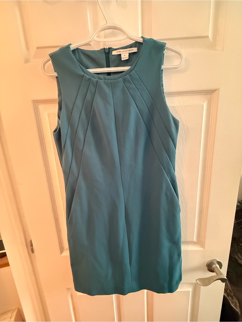 Diane Von Furstenberg Teal Sleeveless Pleated Shift Dress